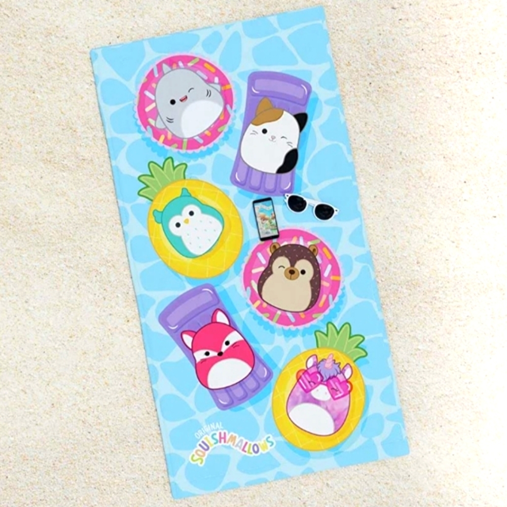 🏖 SQUISHMALLOWS 🏊28"X58" Blue Yellow Pink Beach Towel Pool Swim Kelly Toy BNIB